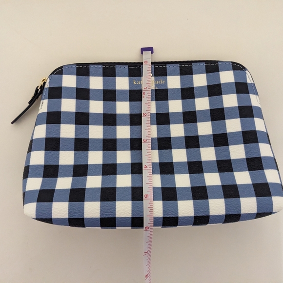 New? EXCELLENT Cond!! Kate Spade New York Blue And White Checkered Cosmetic Case - Picture 11 of 15